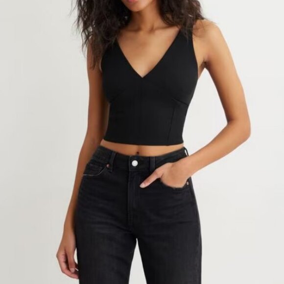 Dynamite plunging V-neck cropped tank top black women's size S - Picture 1 of 6